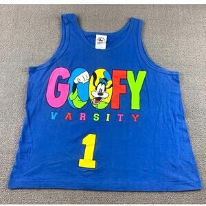 Disney‎ Mickey & Co Goofy Varsity Tank Top Mens Large Blue 1 Graphic 90s Y2K